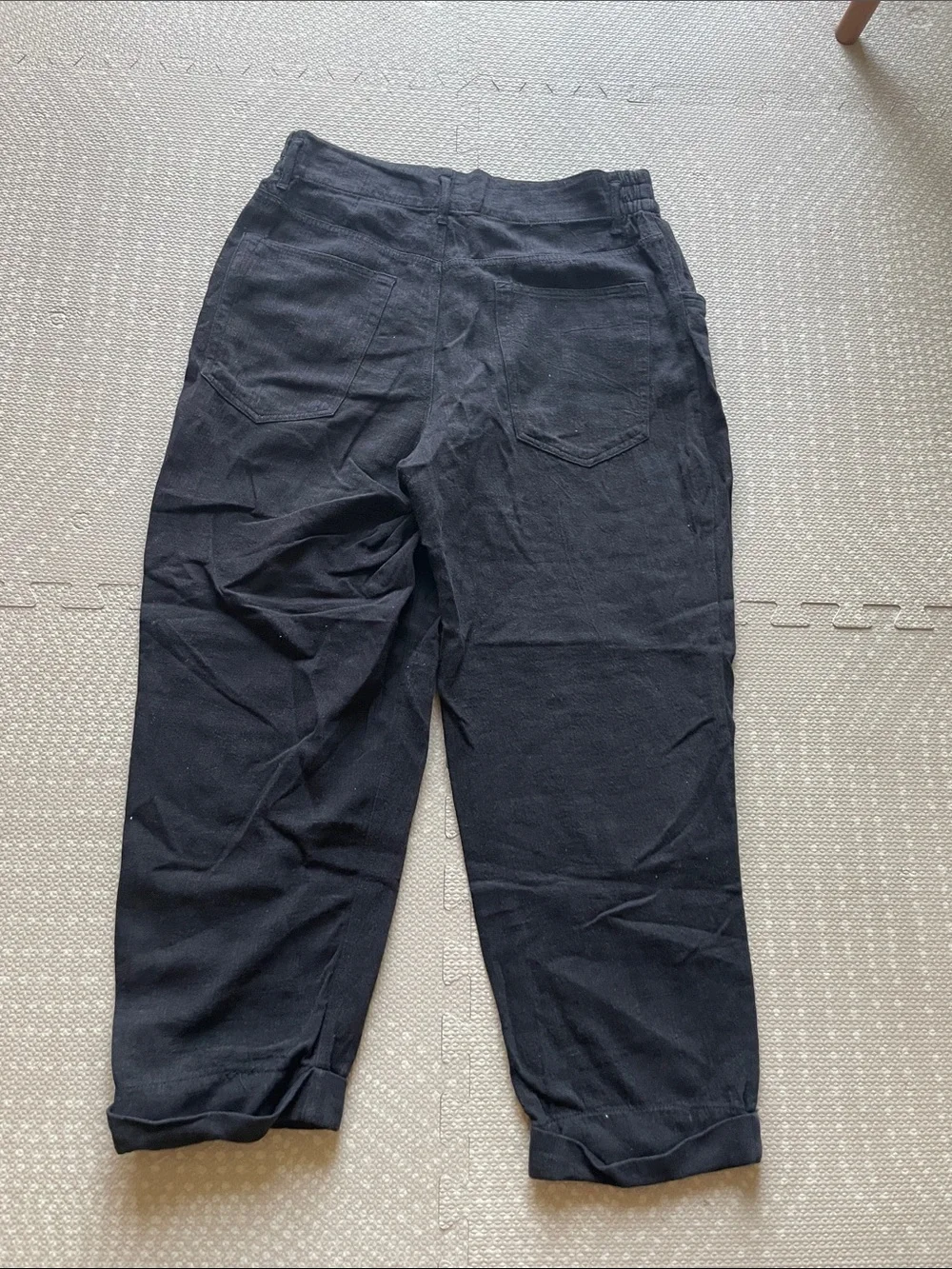 ZARA Womens Black Casual Elastic-Waist Linen-Blend Pants Size Medium